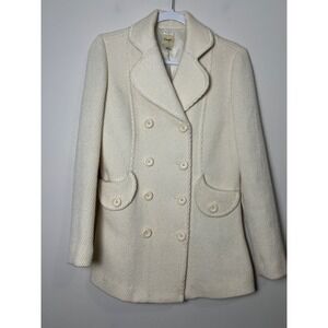 Frenzii Womens Cream Wool Blend Peacoat Small Double Breasted Mid Length Classic